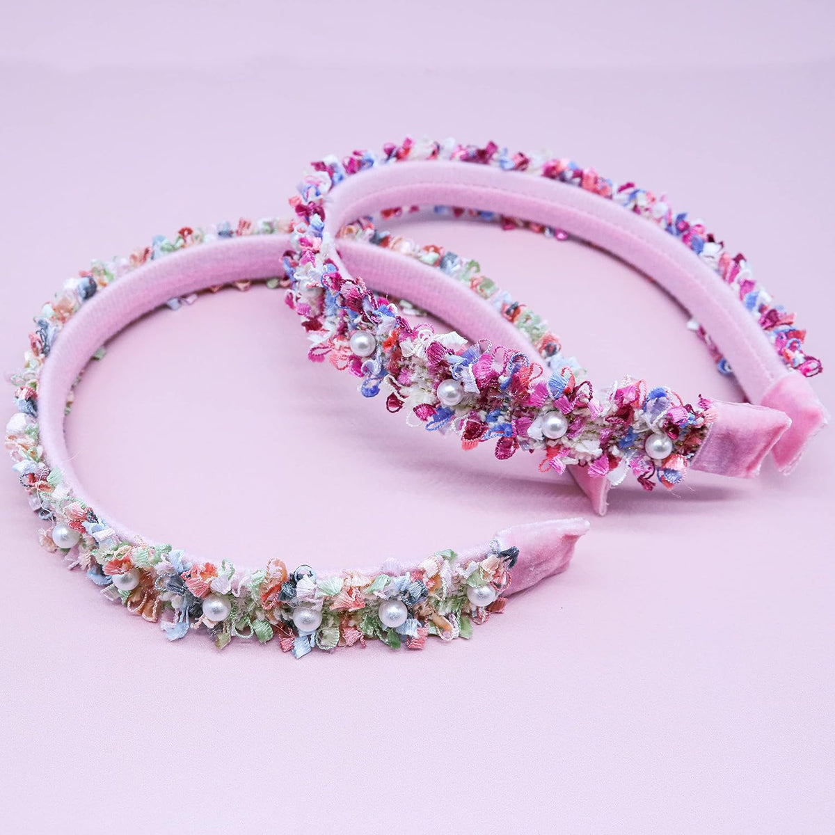 FROG SAC 2 Headbands for Girls, Pink Pearl Beaded Head Bands for Kids, Cute Little Girl Headband Hair Accessories, Confetti Pearl Bead Hair Band for Children, Easter Basket Fillers Stocking Stuffers