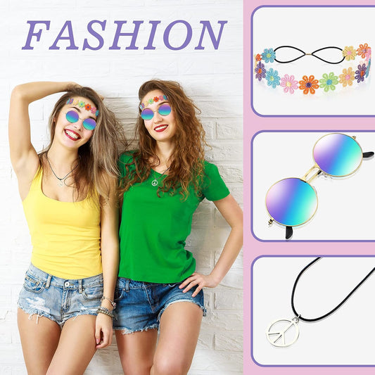 WILLBOND 70s Hippie Accessories Peace Sign Necklace Headband