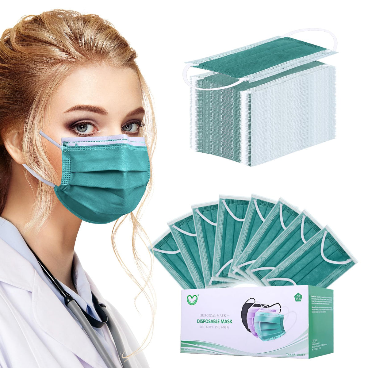 Disposable Face Mask 4-Ply for Adult, Soft Face Masks, Breathable Safety Mask…