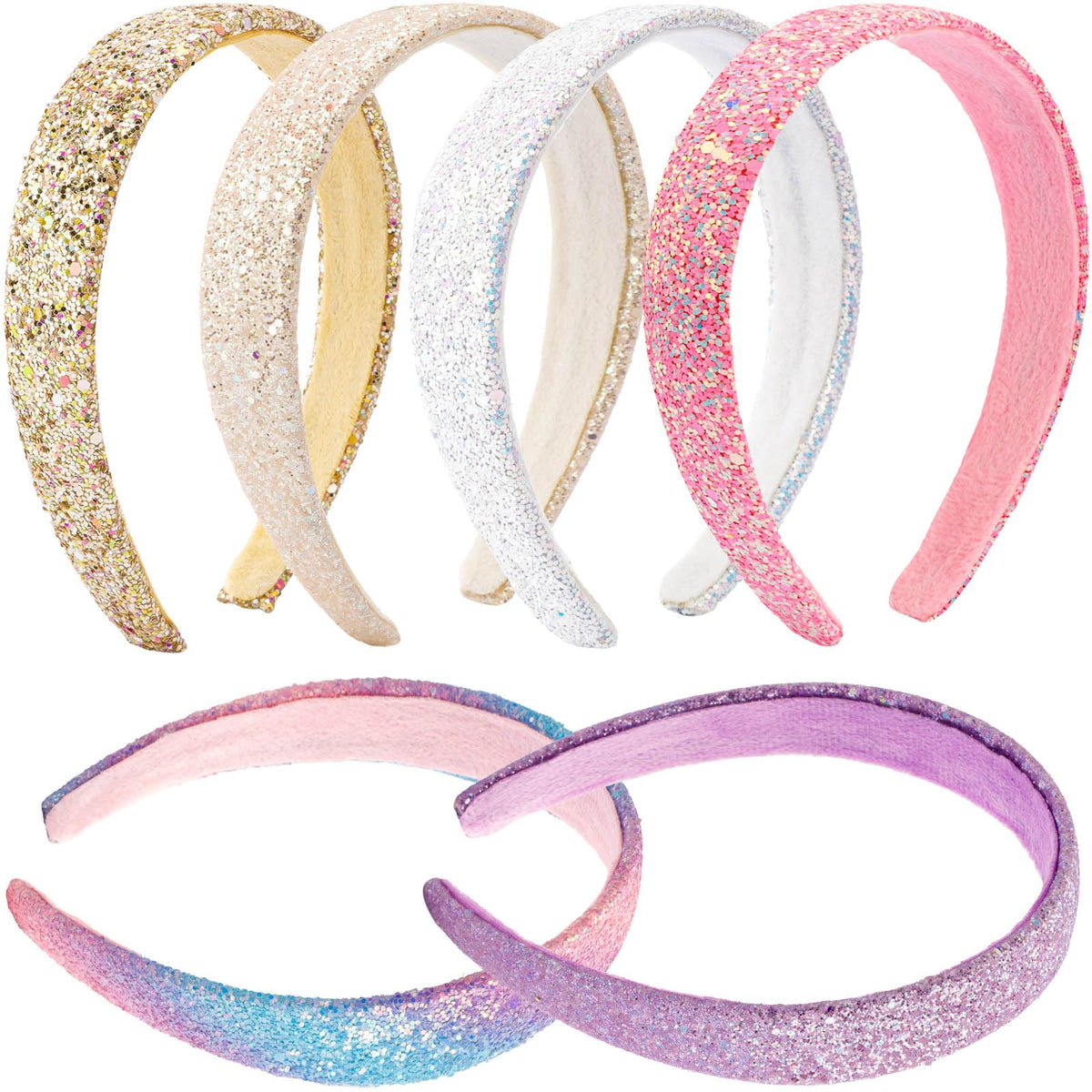 6Pcs Headbands for girls Women Glitter Rainbow Headband Women Girls Sparkly Headband Gold Pink Blue Purple Hairband for Girls Hair Accessories for Party Holiday Back to School