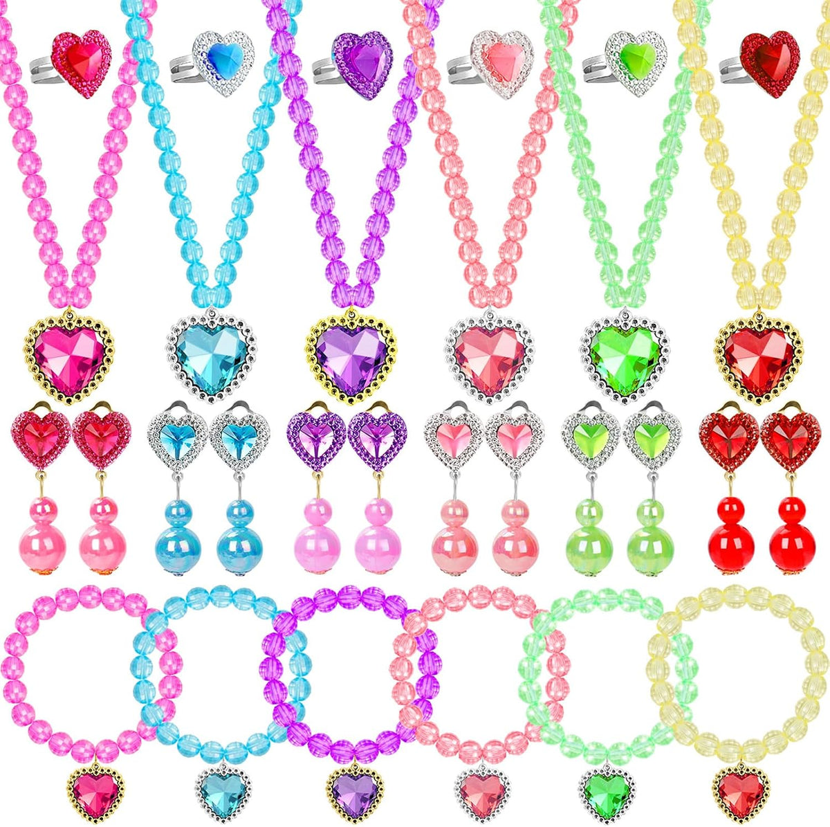 Kids Jewelry for Girls, 30pcs Princess Dress Up Play Jewelry Toys for Girl 4-6, Toddler Necklace Bracelet Ring Clip on Earrings, Costume Jewelrys, Easter Birthday Gift for 3 4 5 6 7 8 Year Old Girl
