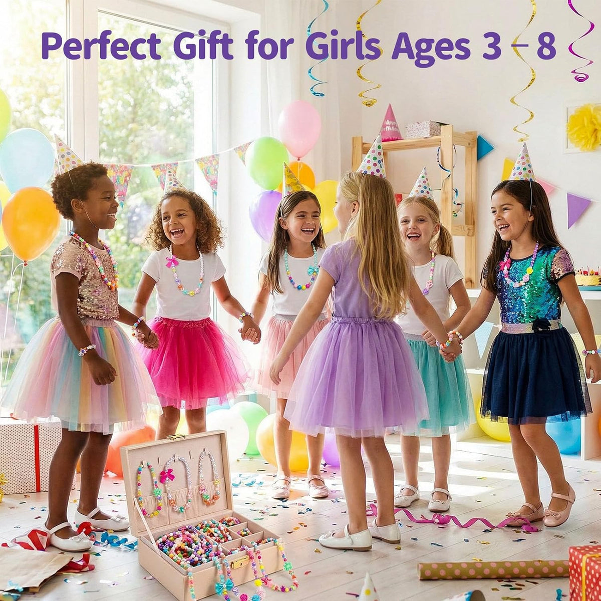 BigOtters 6 Sets Girls Necklace Bracelet, Colorful Bead Jewelry