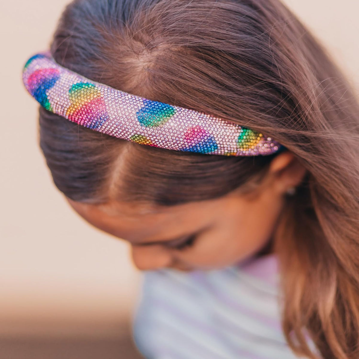 FROG SAC Padded Headbands for Girls - Rhinestone Toddler Hair Accessories, Little Girl Rainbow Heart Hair Bands, Kids Sparkle Head Band, Cute Vday Headband for Back to School