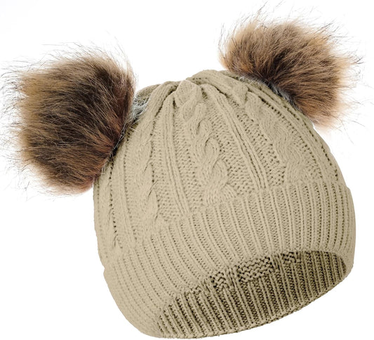 Yolyoo Fashion Winter Beanie Hat for Kids Baby,Knitted Warm Faux Fur Pompom Toddler Hat for Gils Boys White
