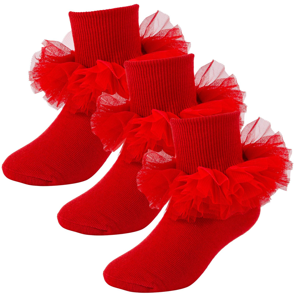 Girls Ruffle Socks Toddler Fluffy Ruffle 4-Layer Lace Dress Socks Turn Cuff Pageant Tutu Socks for Baby Girl Kids