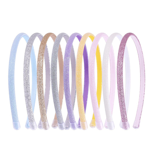 9 Pcs Glitter Headbands Set: Rainbow Sparkly Soft Headbands for Toddlers, Kids, Teens, and Women - Non-Slip and Comfortable, 9 Colors