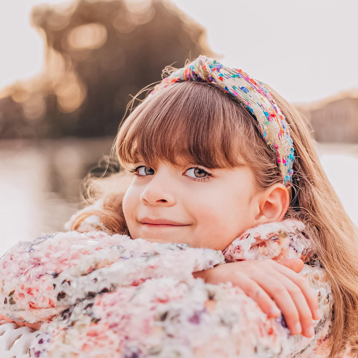 FROG SAC Confetti Knotted Headband for Girls, Knot Hair Bands for Kids, Cute Fashion Fabric Head Band (Gold)