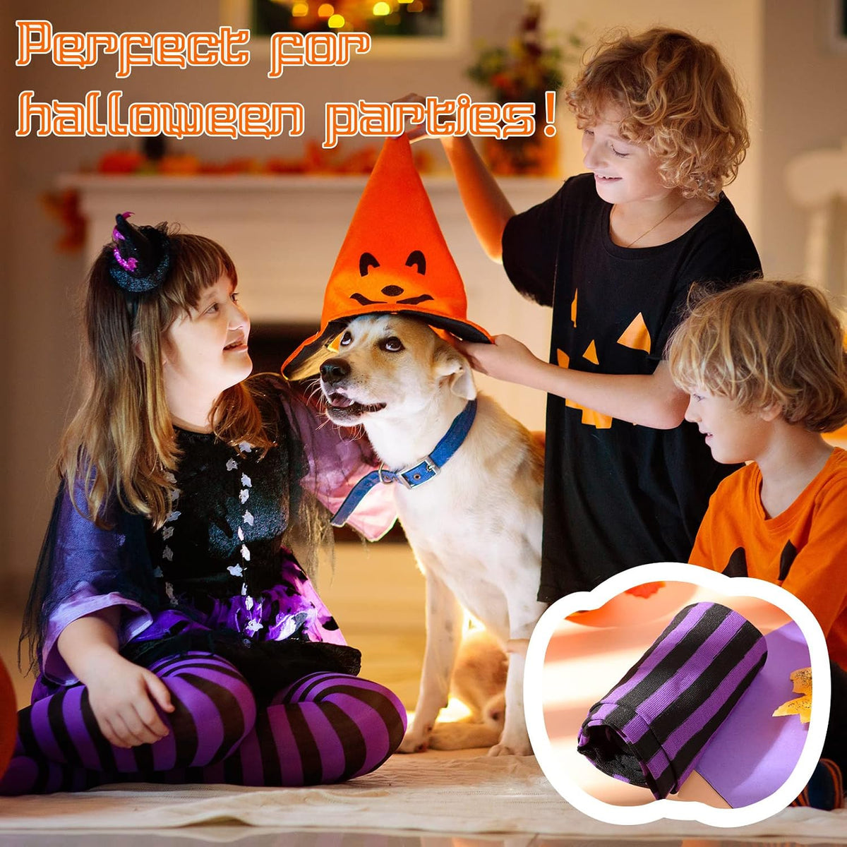 Tarpop Halloween Witch Tights Purple Black Striped for Girls Age 6-12