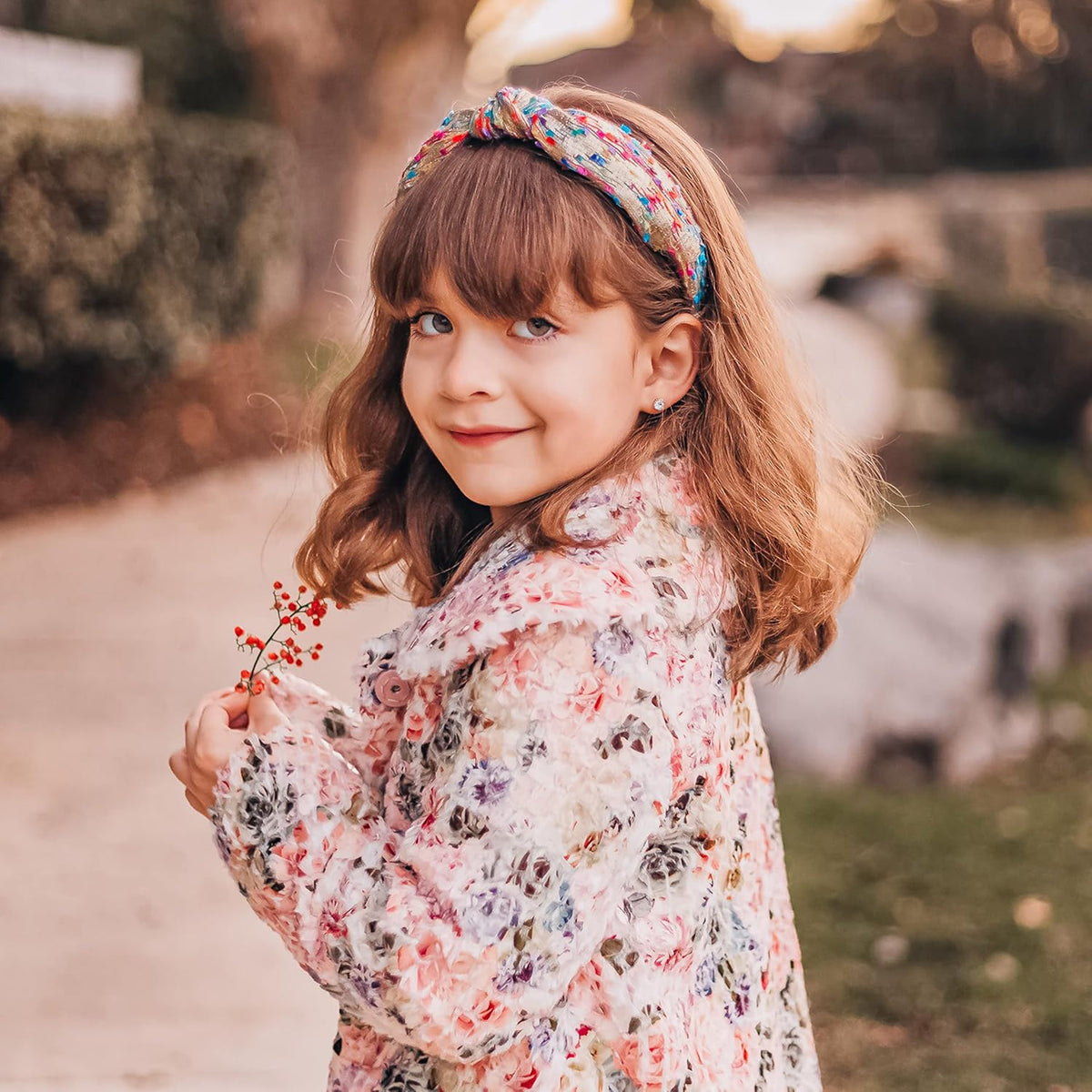 FROG SAC Confetti Knotted Headband for Girls, Knot Hair Bands for Kids, Cute Fashion Fabric Head Band (Gold)