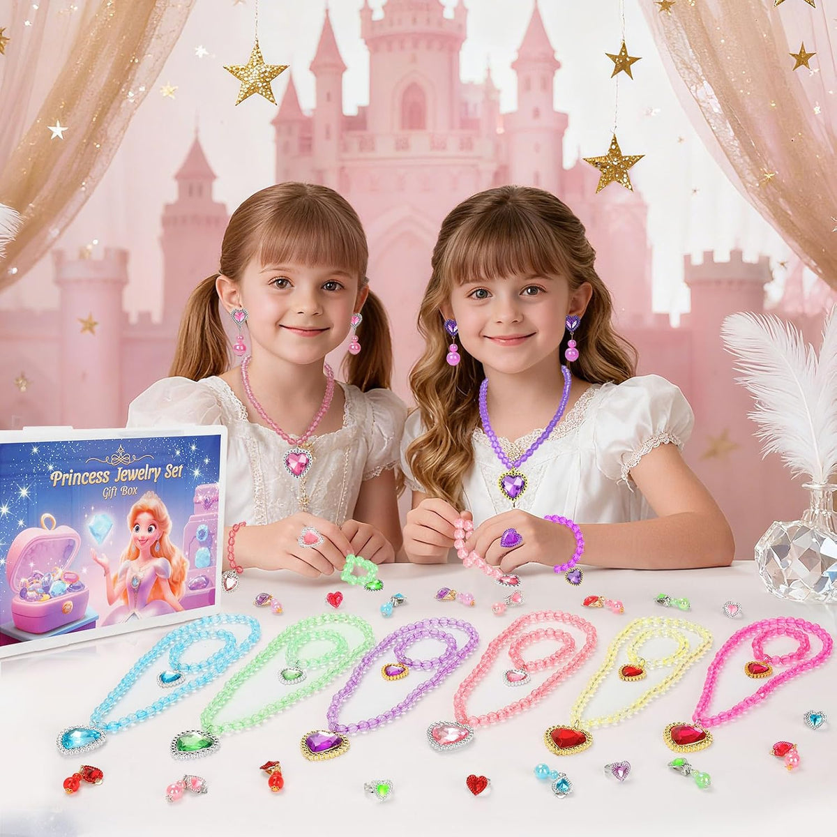 Kids Jewelry for Girls, 30pcs Princess Dress Up Play Jewelry Toys for Girl 4-6, Toddler Necklace Bracelet Ring Clip on Earrings, Costume Jewelrys, Easter Birthday Gift for 3 4 5 6 7 8 Year Old Girl