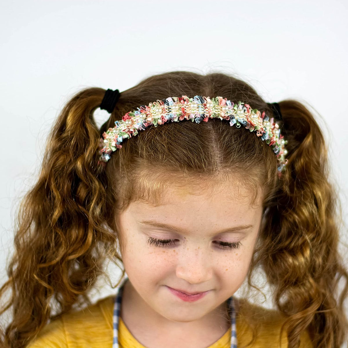 FROG SAC 2 Headbands for Girls, Pink Pearl Beaded Head Bands for Kids, Cute Little Girl Headband Hair Accessories, Confetti Pearl Bead Hair Band for Children, Easter Basket Fillers Stocking Stuffers