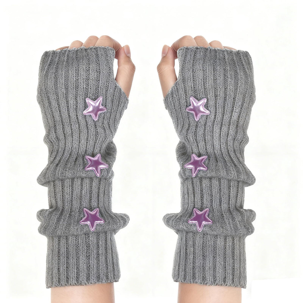 Marrywindix Cute Arm Warmers Y2K Knitted Star Arm Cover Fingerless Gothic Fingerless Glove Punk Winter Glove for Women Girls
