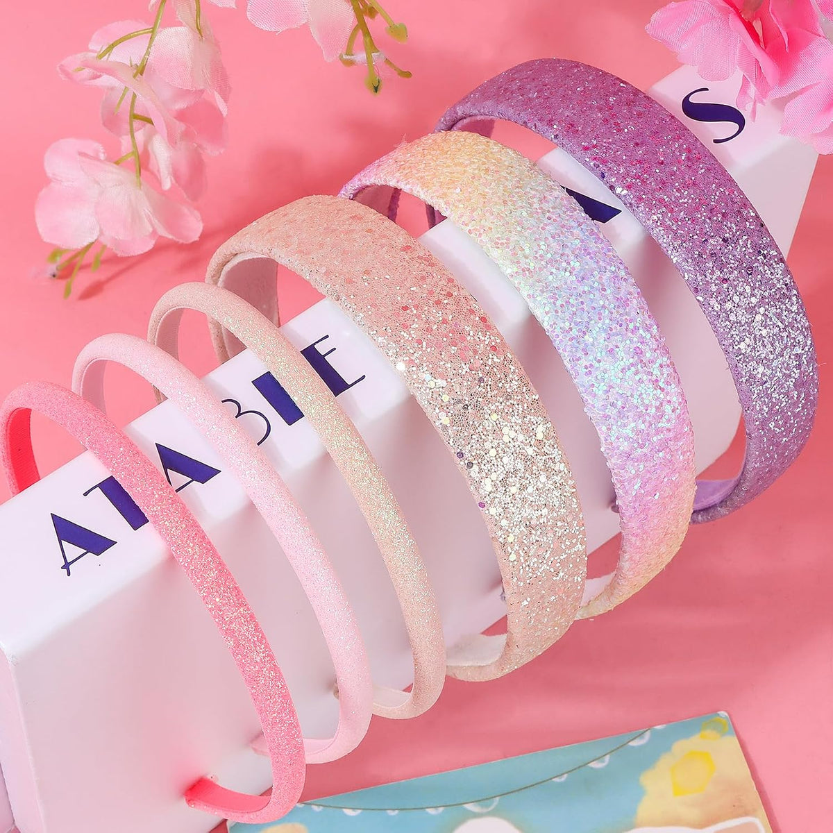 Chanaco Headbands for Girls Women 6Pcs Rainbow Girls Headbands 4-6 Glitter Head Band for Women’s Hair Pink Cute Hair Accessories for Girl 8-12