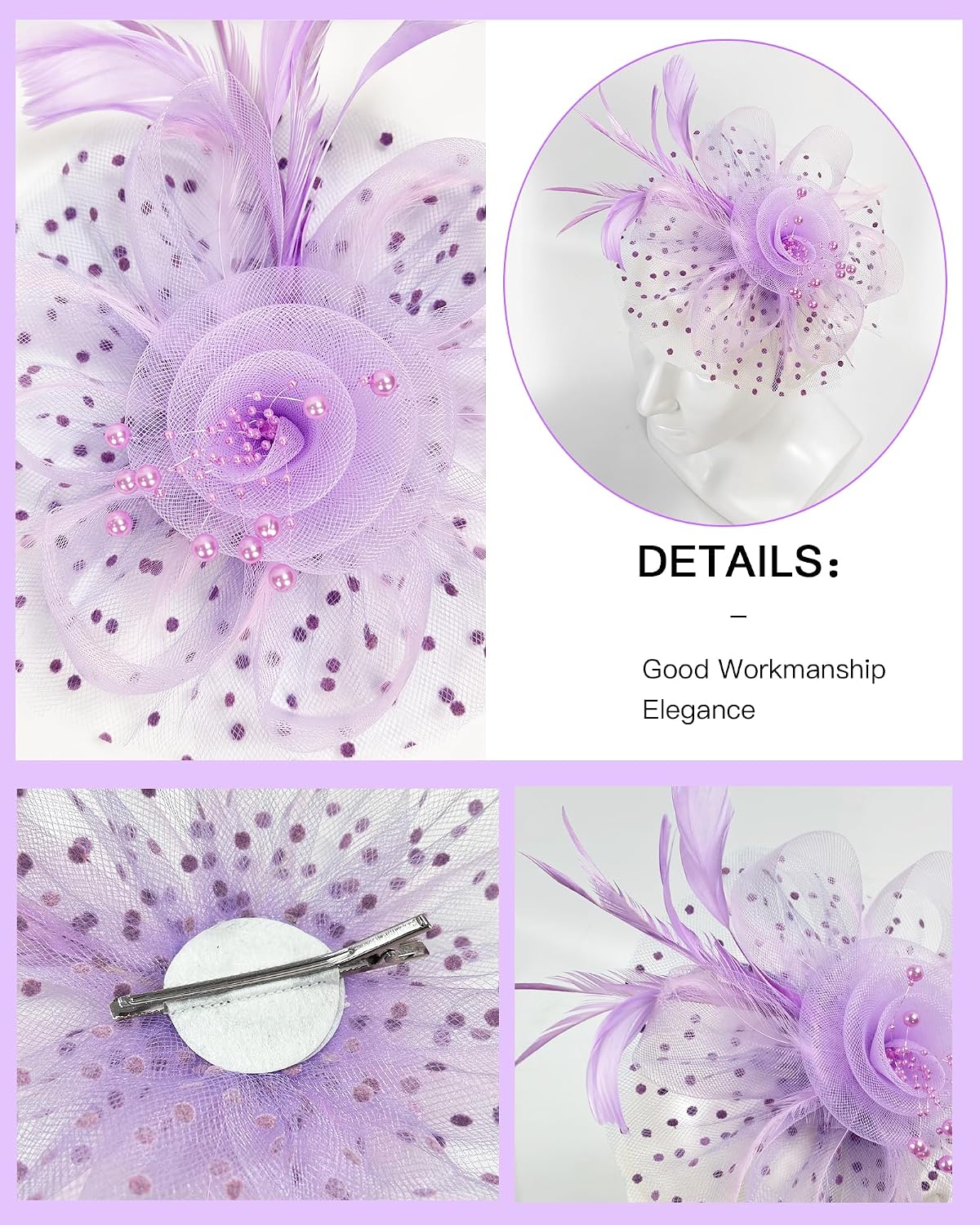 Girls Tea Party Fascinators Hats Lace Gloves Pearl Necklace Set for Wedding 1920s Tea Party Accessories