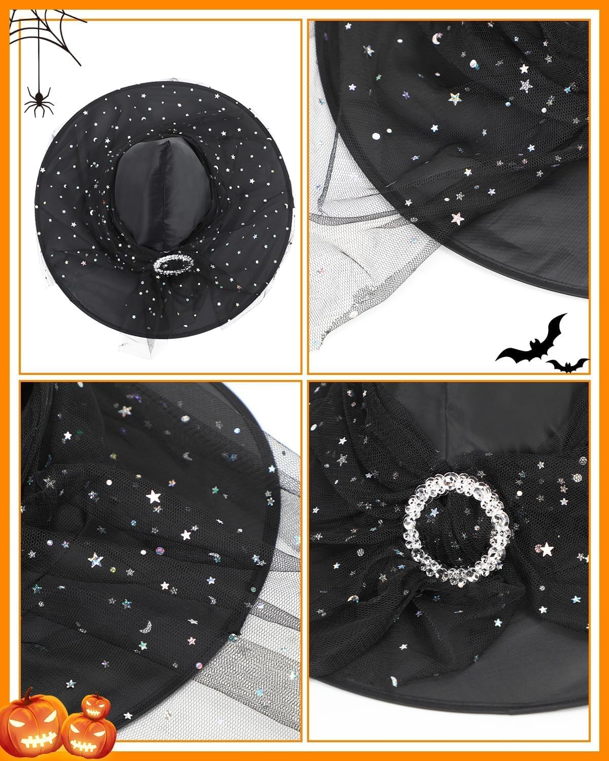 Girls Lace Witch Hat Kids Foldable Halloween Teens with Veil Cosplay