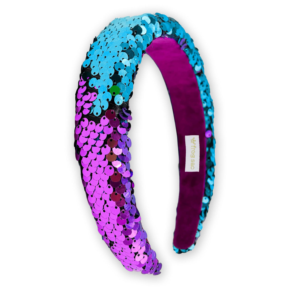 FROG SAC Reversible Sequin Headband for Girls, Wide Headbands for Kids, Sparkly Rainbow Toddler Hair Bands, Sparkle Head Band Hair Accessories, Easter Basket Fillers Stocking Stuffers (Teal/Purple)