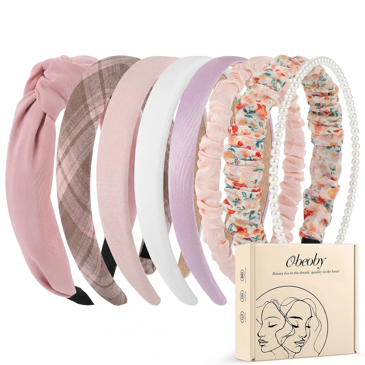 obeoby 8 Pack Green Headbands for Teen Girls, Floral Pearl Headbands