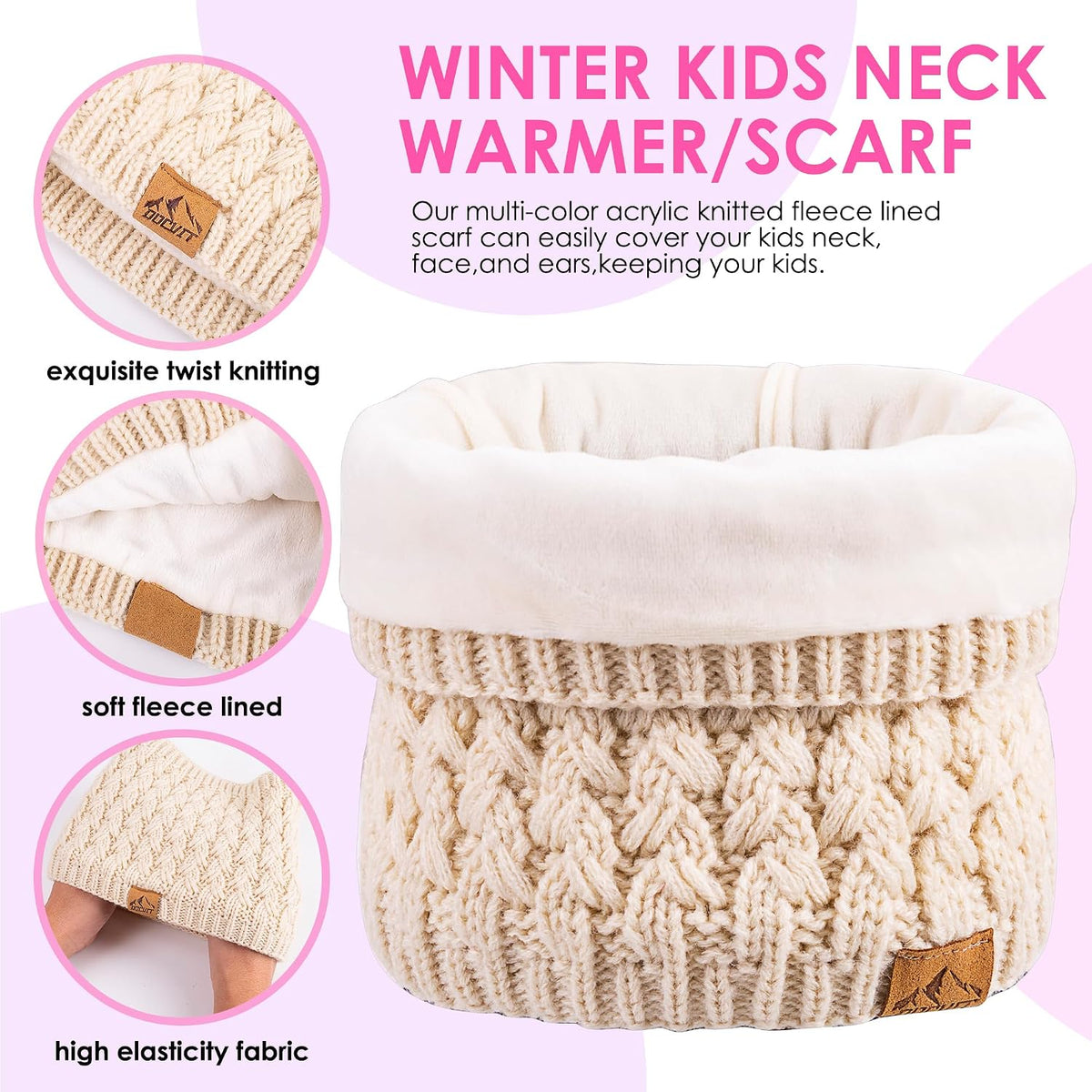Kids Pompom Winter Beanie Hat Scart Gloves Set,Boys Girls Knitted Fleece Lined Woollen Hat for Children's 3-9 Years