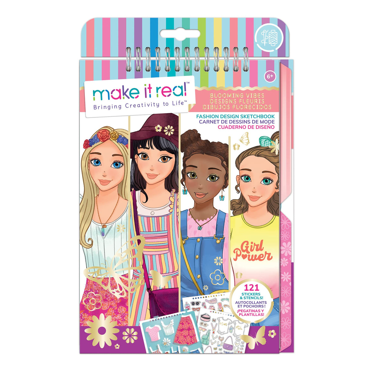Make It Real Fashion Design Sketchbook for Girls - Pastel Pop Kit with 105 Stickers, Stencils, Design Guide - Pastel & Rainbow-Themed Fashion, Creative Gift Kids Ages 6+, Develops Real-World Skills