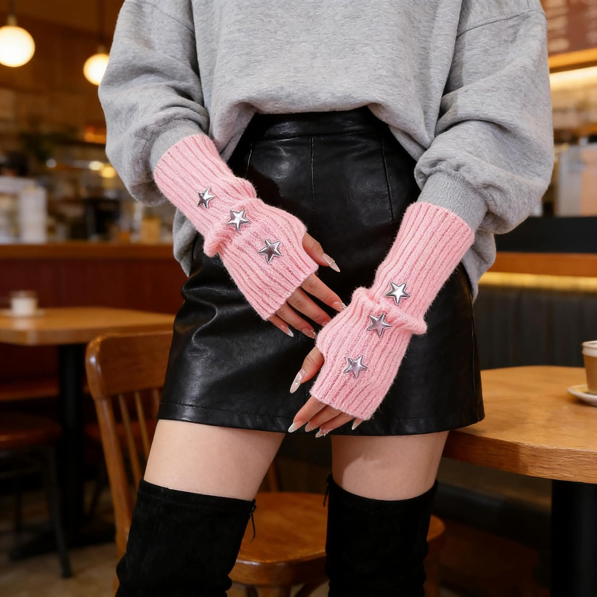 Tongcloud Kawaii Y2K Star Arm Warmers Goth Punk Warmers Sleeves for Women Girls Costume School