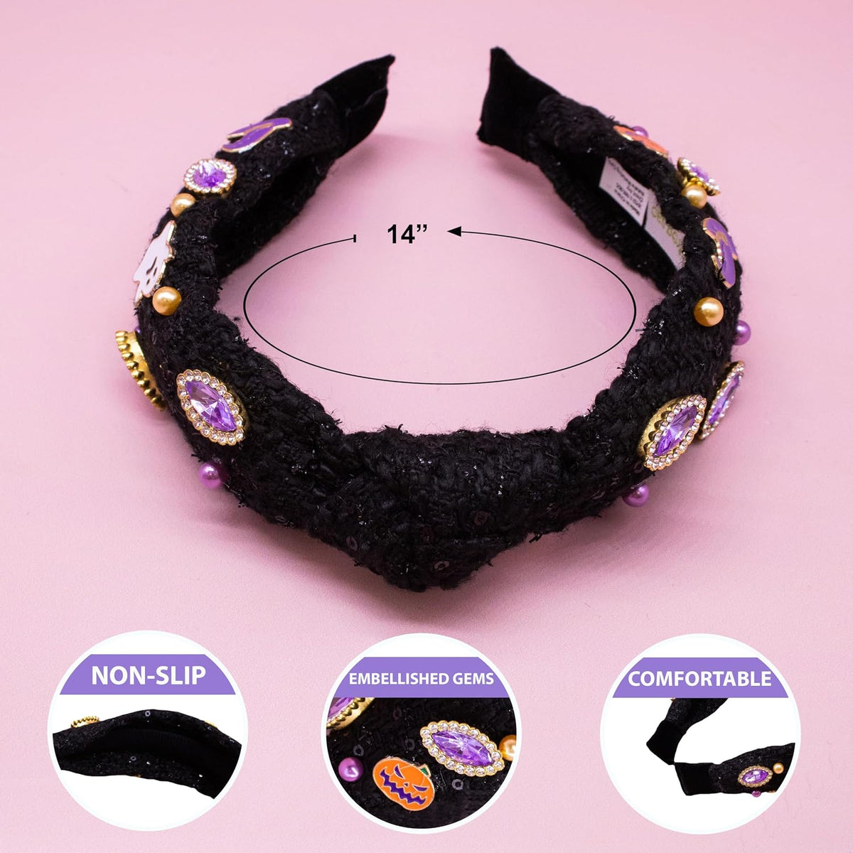 FROG SAC Knot Headband for Girls, Knotted Headbands for Toddler Kids, Rainbow Beaded Unicorn Hair Accessories, Halloween Christmas Stocking Easter Basket Stuffers (Black)