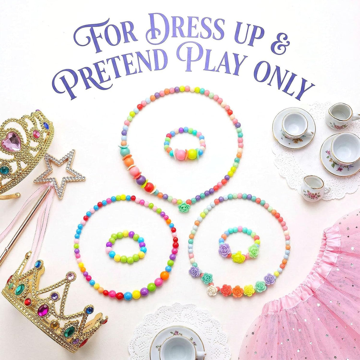 BigOtters 3 Set Toddler Necklace and Bracelet, Play Jewelry for Little Girl