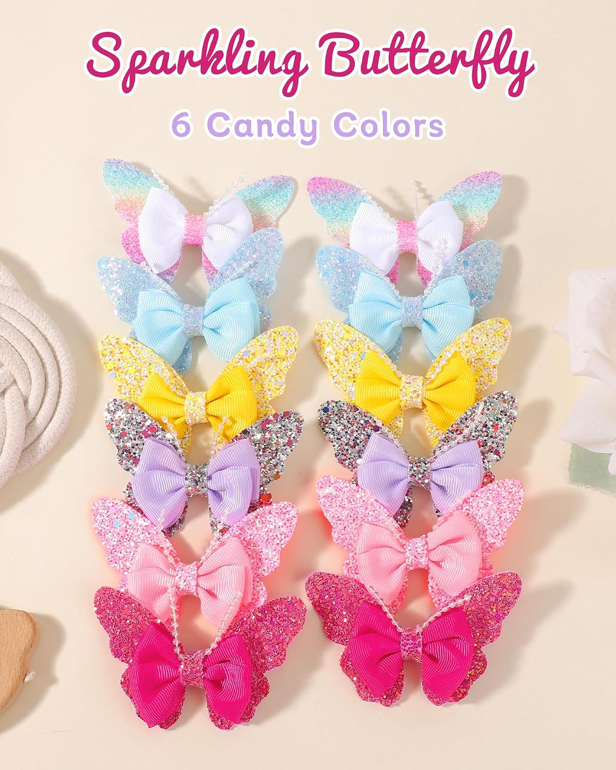 choicbaby 12pcs Butterfly Hair Clips 3.5" Glitter Sequine Baby Girls Clips Stylish Y2K Toddler Butterfly Clips Hair Accessories for Toddler Girls Party Birthday Holiday