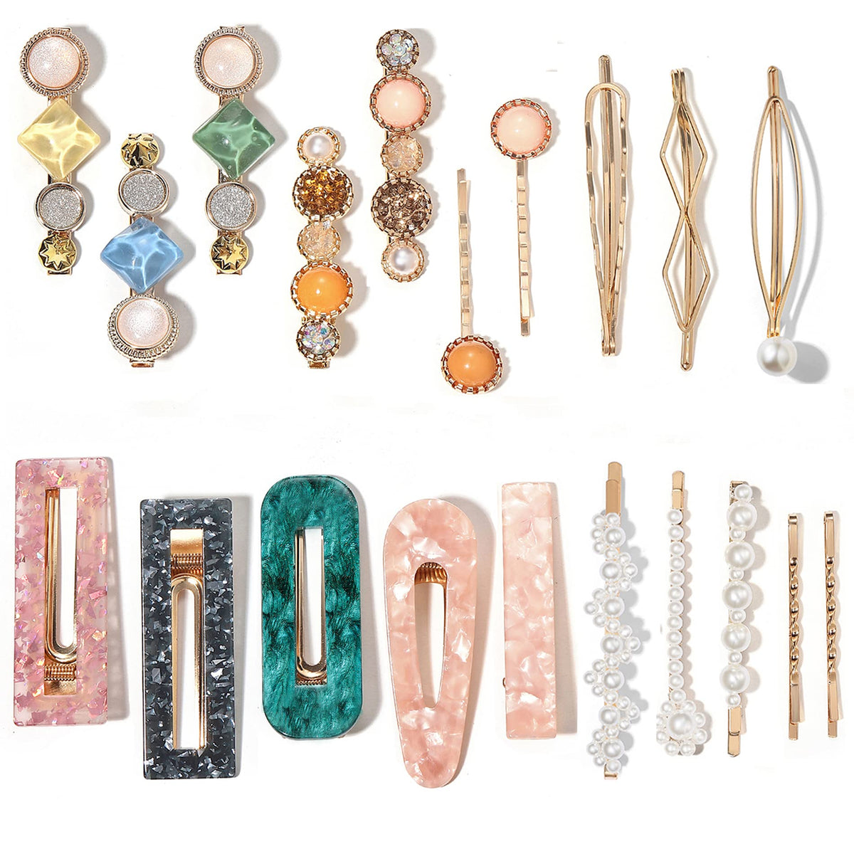 Mehayi 20 PCS Pearl Hair Clips Set Fashion Korean Acrylic Resin Hair Barrettes, Bobby Pins Hairpins for Women and Ladies Girls Headwear Styling Tools, Hair Accessories for Decorative Party Wedding