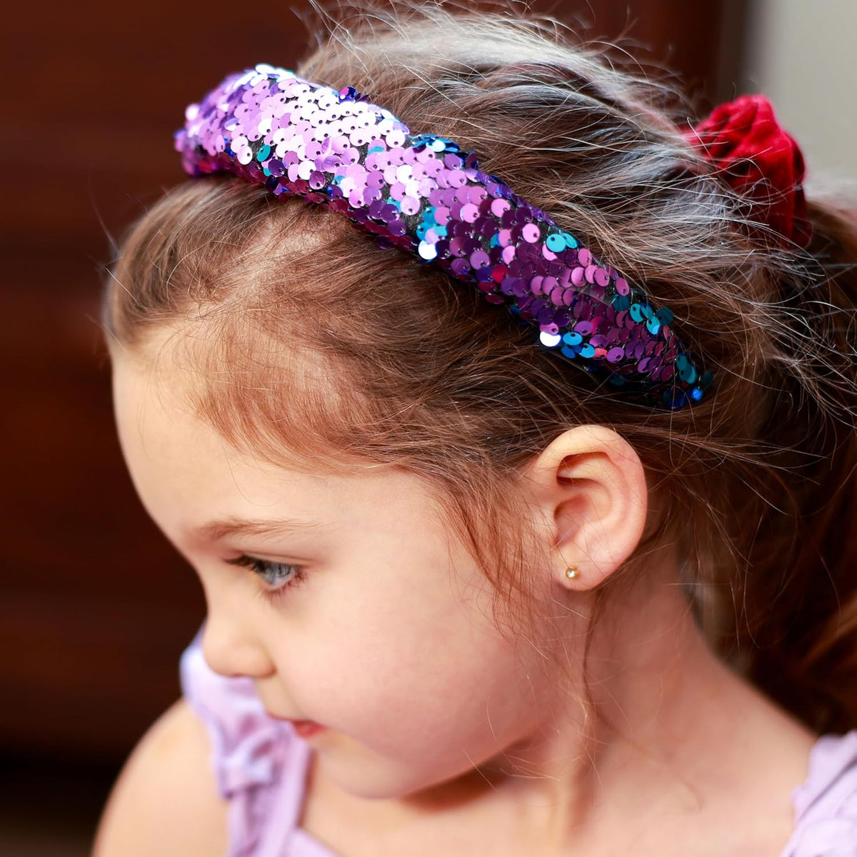 FROG SAC Reversible Sequin Headband for Girls, Wide Headbands for Kids, Sparkly Rainbow Toddler Hair Bands, Sparkle Head Band Hair Accessories, Easter Basket Fillers Stocking Stuffers (Teal/Purple)