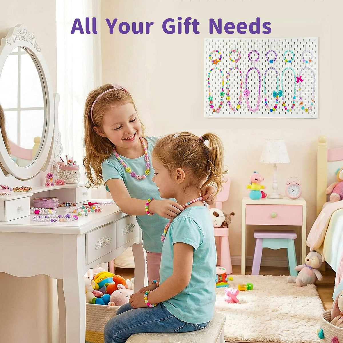 BigOtters 6 Sets Girls Necklace Bracelet, Colorful Bead Jewelry