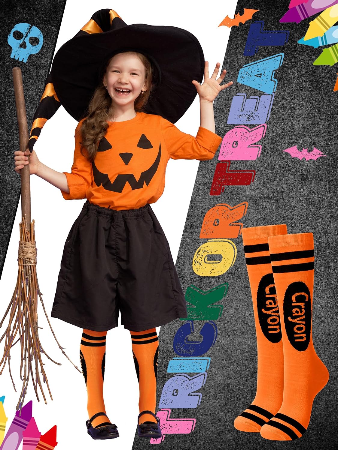 Glitopper 8 Pairs Crayon Knee High Socks for Girls Halloween Crayon Socks
