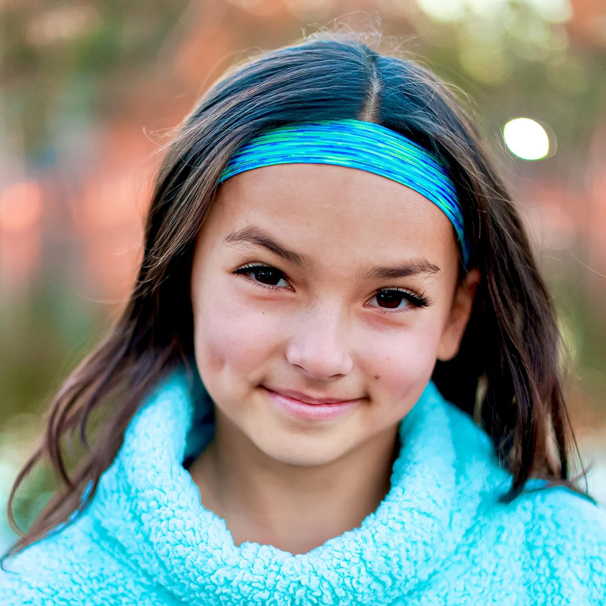 FROG SAC Headbands for Girls - 6 Adjustable No Slip Head Bands for Kids, Athletic Sport Hair Bands for Women, Stretch Elastic Headband, Fabric Hair Accessories for Children (Space Dye)