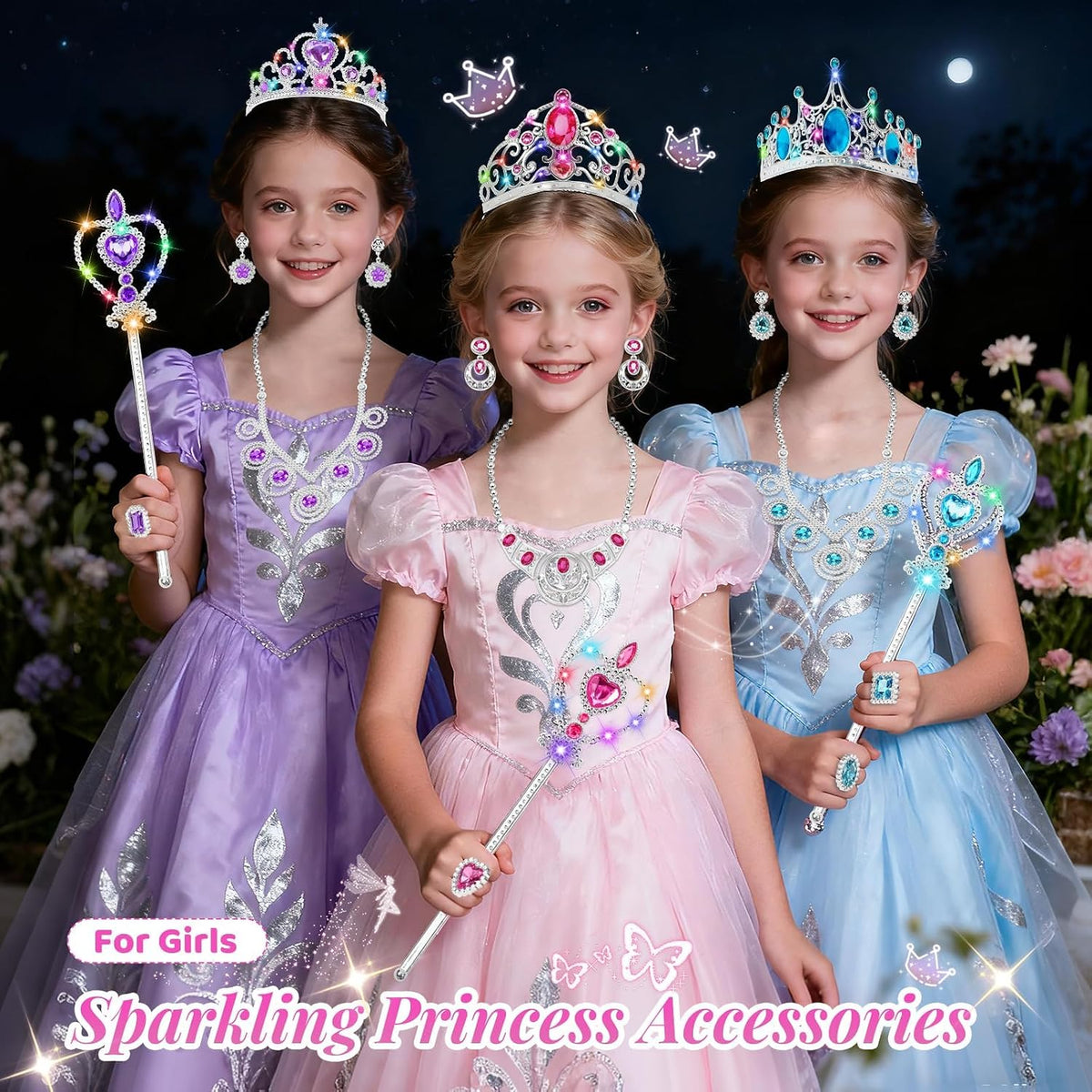 Princess Kids Jewelry for Girls Light Up Princess Crowns Dress Up Accessory