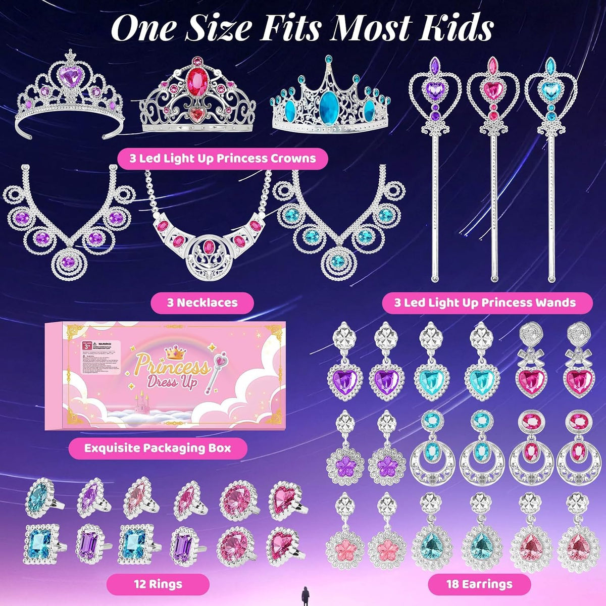 Princess Kids Jewelry for Girls Light Up Princess Crowns Dress Up Accessory
