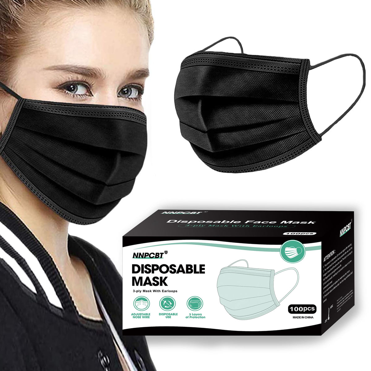 NNPCBT 3 ply Disposable Masks Breathable Face Masks for Adults