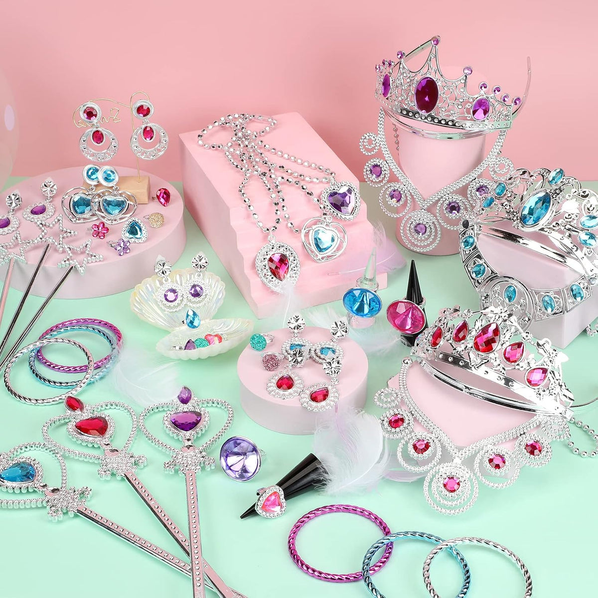 Tagitary 48-Piece Princess Dress-Up Jewelry Toy Set for Girls