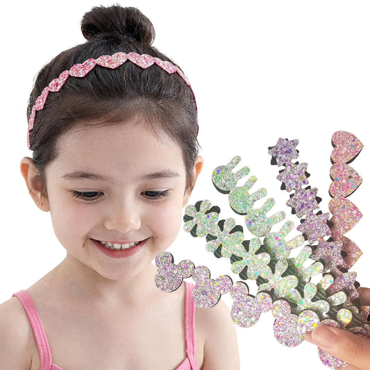 5pcs Glitter Sparkly Headbands for Girls- Sequin kids headbands, Toddler Hair Accessories, velcro Sprinkle Head Bands for Girls Hair, Cute Hair Bands for Little Girl 4-6