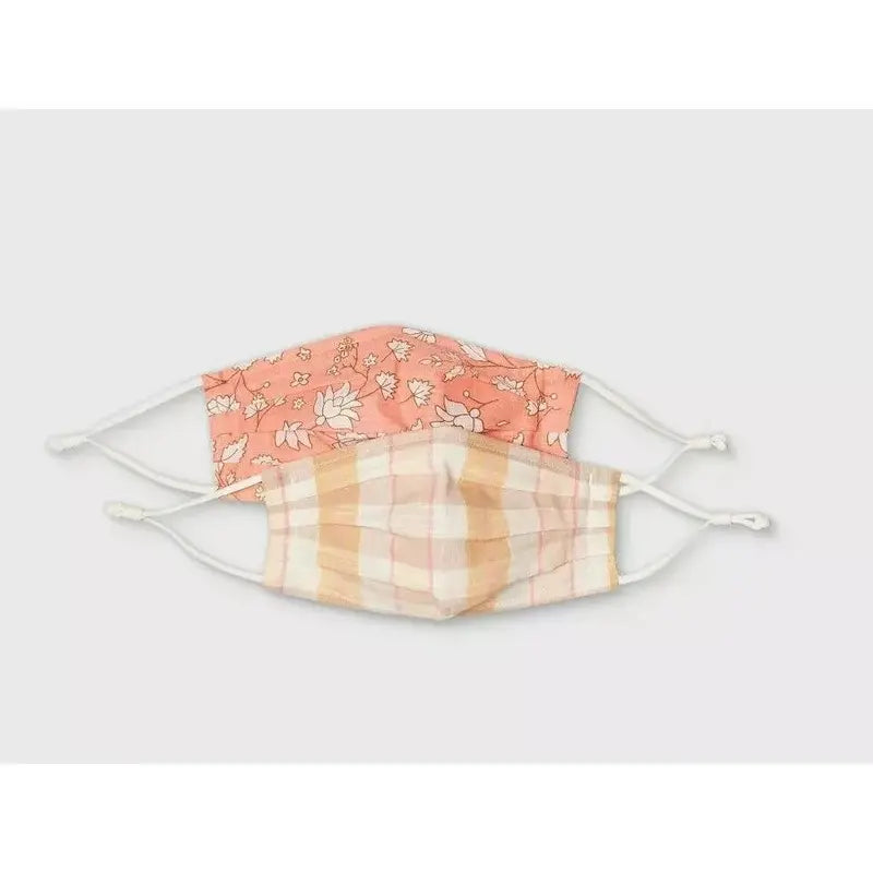 Cat&Jack Kids 2-Pack Cotton Material Reusable Face Mask - Ditsy Floral Striped, Unisex, Washable for Daily & Outdoor Occasions