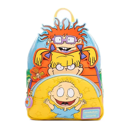 Nickelodeon Rugrats Faux Leather Glow-in-Dark 90s Cartoon Print Mini Backpack - 707 Street Drop Exclusive Youth Bag, 3 Pockets, Animated Character Applique (Tommy/Chuckie/Angelica), Cute Daypacks, Dry Clean Compatible