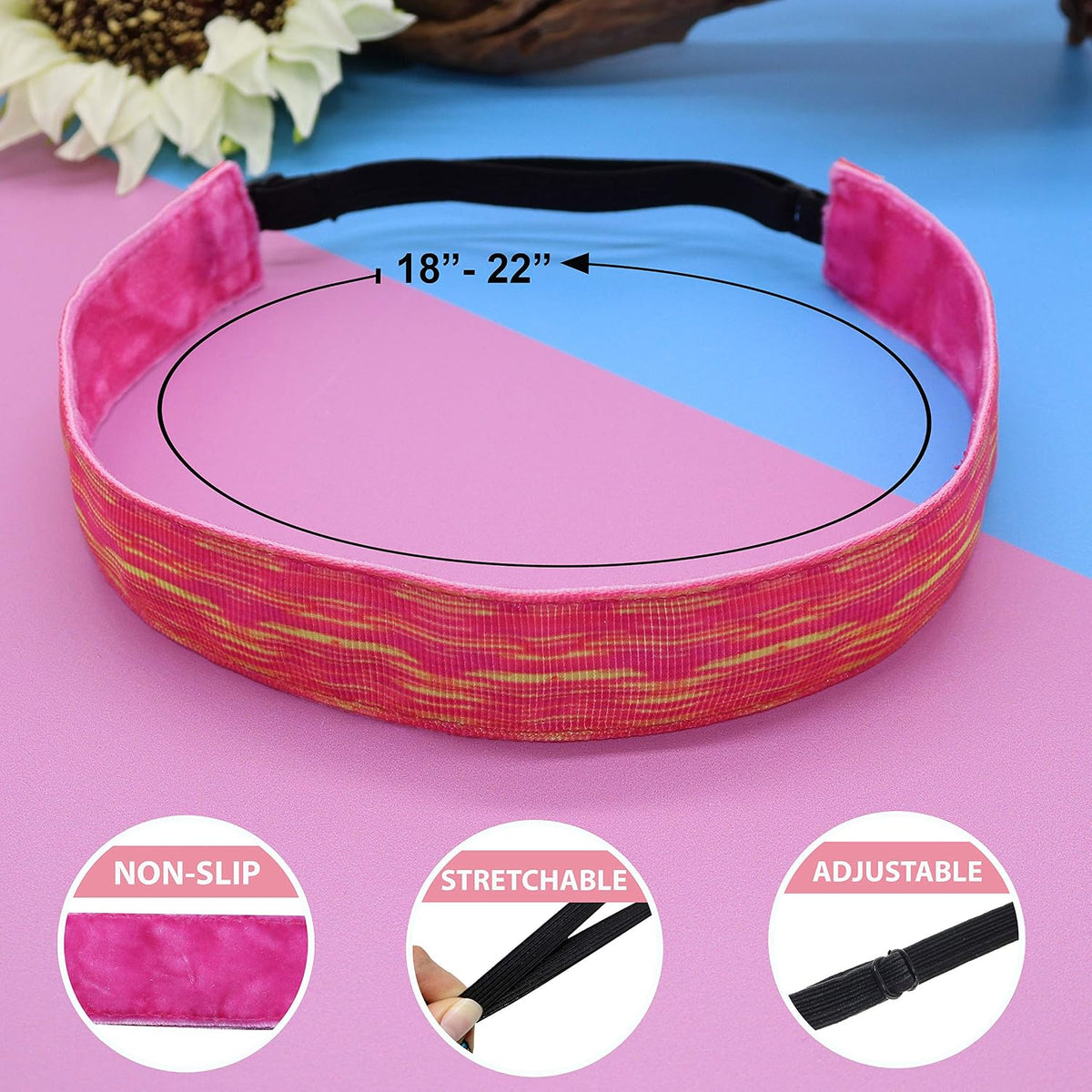FROG SAC Headbands for Girls - 6 Adjustable No Slip Head Bands for Kids, Athletic Sport Hair Bands for Women, Stretch Elastic Headband, Fabric Hair Accessories for Children (Space Dye)