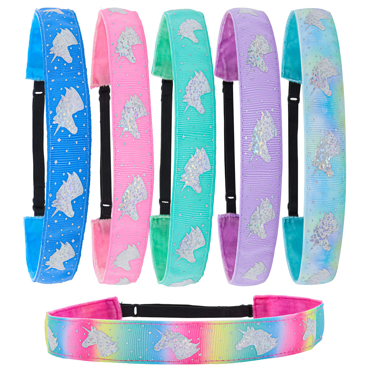 FROG SAC Headbands for Girls - 6 Adjustable No Slip Head Bands for Kids, Athletic Sport Hair Bands for Women, Stretch Elastic Headband, Fabric Hair Accessories for Children (Space Dye)