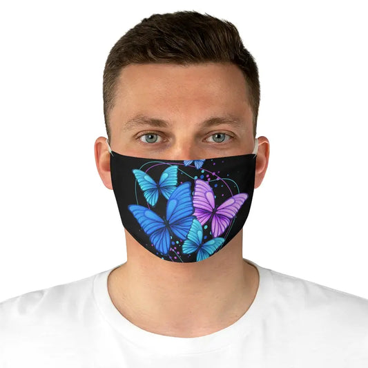 Purple Blue Bright Modern Flying Butterflies Fabric Face Mask