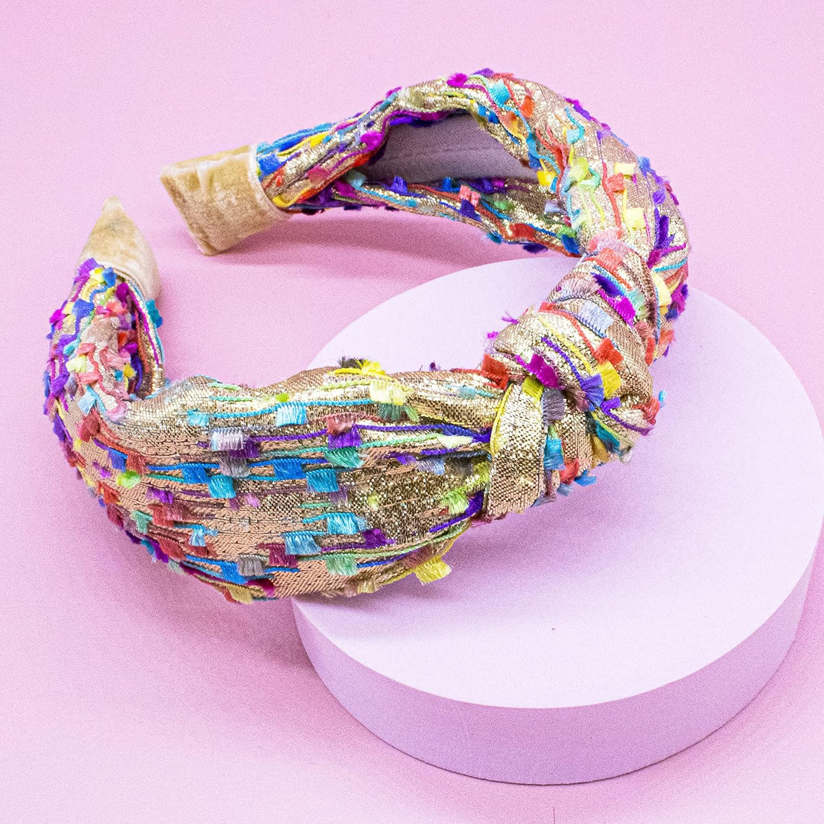 FROG SAC Confetti Knotted Headband for Girls, Knot Hair Bands for Kids, Cute Fashion Fabric Head Band (Gold)