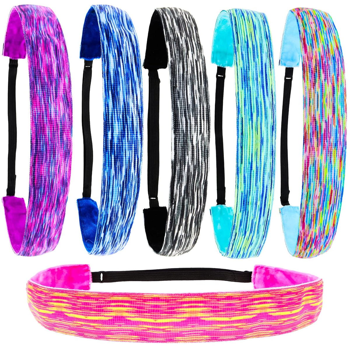 FROG SAC Headbands for Girls - 6 Adjustable No Slip Head Bands for Kids, Athletic Sport Hair Bands for Women, Stretch Elastic Headband, Fabric Hair Accessories for Children (Space Dye)
