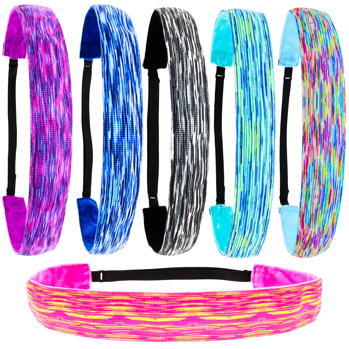 FROG SAC Headbands for Girls - 6 Adjustable No Slip Head Bands for Kids, Athletic Sport Hair Bands for Women, Stretch Elastic Headband, Fabric Hair Accessories for Children (Space Dye)