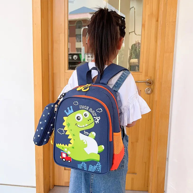12-Inch Lightweight Kids Backpack Set with Pencil Pouch - Adjustable, Playful Look Study-Ready Bags (Pink Unicorn, Purple Dinosaur) for Back to School Haul, First Day of School