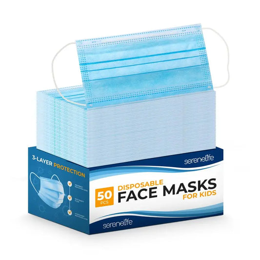 50 Pack Disposable Ear Loop Face Masks, Blue 3-Ply Non-Woven Melt-Blown Fabric Masks - Soft, Skin-Friendly, Lightweight - Casual Daily Use Face Coverings
