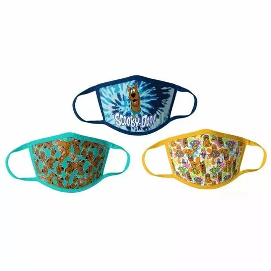 Scooby-Doo Characters Kids' 3-Pack Cotton Face Masks, Cute Adventures-Themed 3-Print Variety, Breathable Washable Reusable, Comfortable Fit for School & Outings