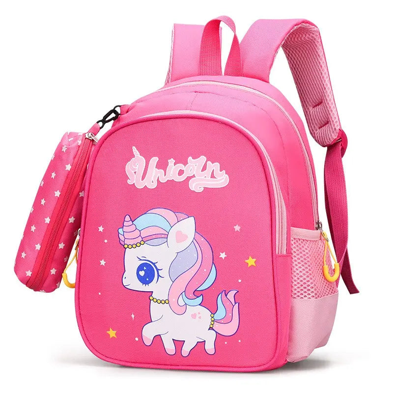 12-Inch Lightweight Kids Backpack Set with Pencil Pouch - Adjustable, Playful Look Study-Ready Bags (Pink Unicorn, Purple Dinosaur) for Back to School Haul, First Day of School