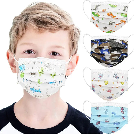 BY-PEMK03   Kids Disposable Face Mask 50 Pack Ages 5-12 Filter 3-Layer Safety Face Masks for Kids Daily Use.All Metal Nose Clips(Multicolored)